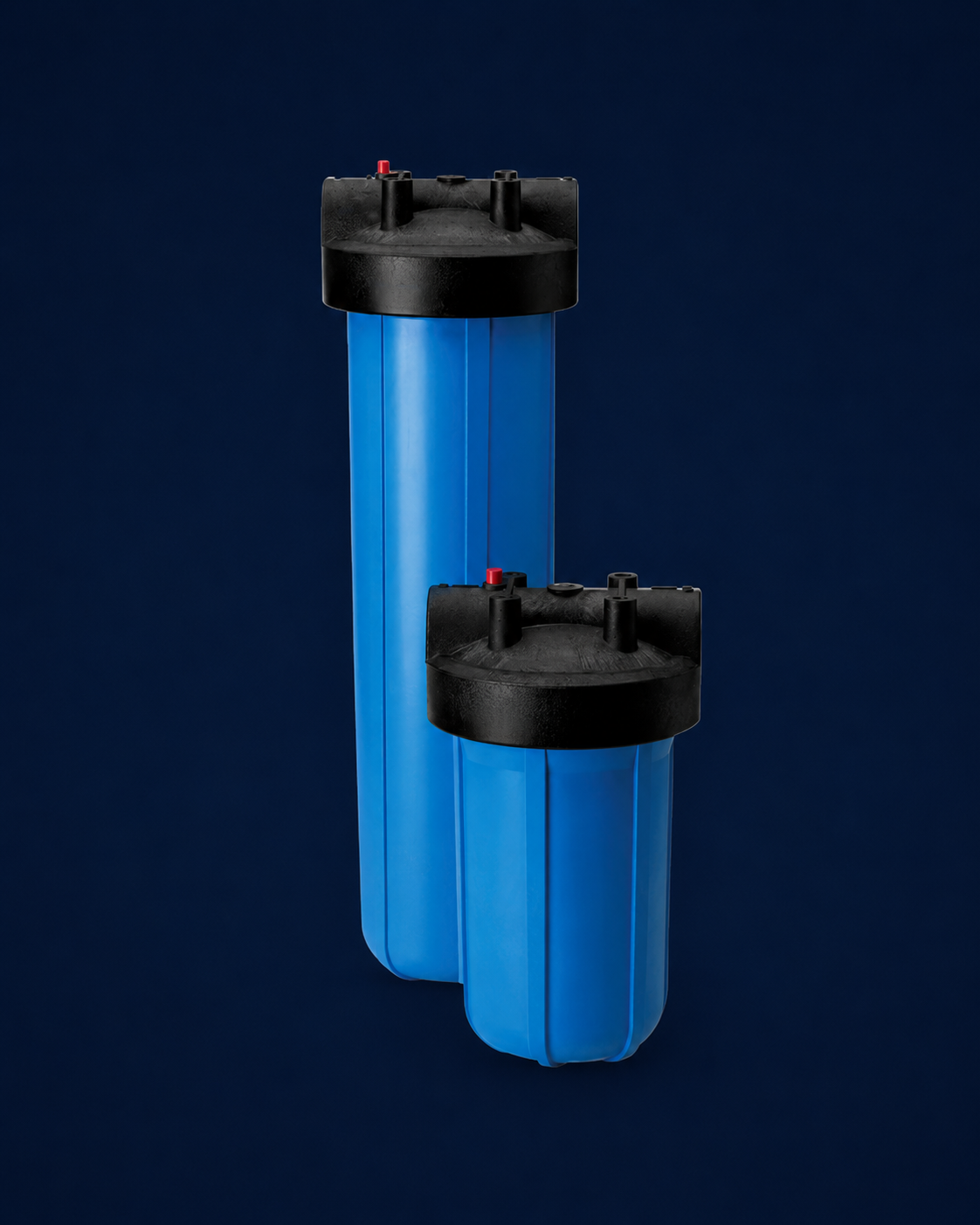 Whole home pre-sediment filter housing installed on copper piping in a utility room